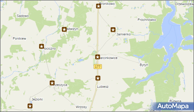 mapa Marcinkowice gmina Tuczno, Marcinkowice gmina Tuczno na mapie Targeo