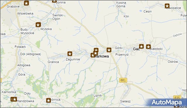 mapa Markowa, Markowa na mapie Targeo