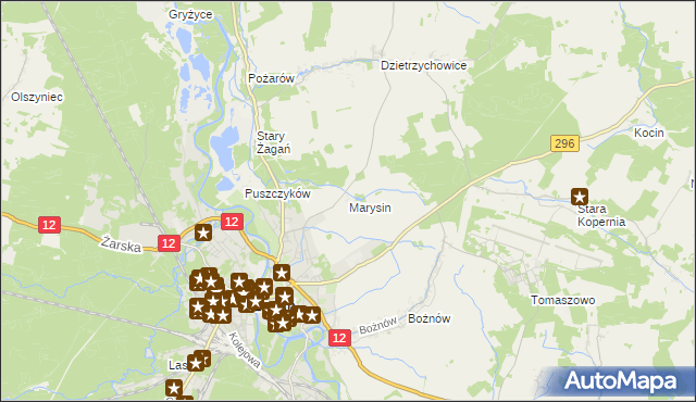 mapa Marysin gmina Żagań, Marysin gmina Żagań na mapie Targeo