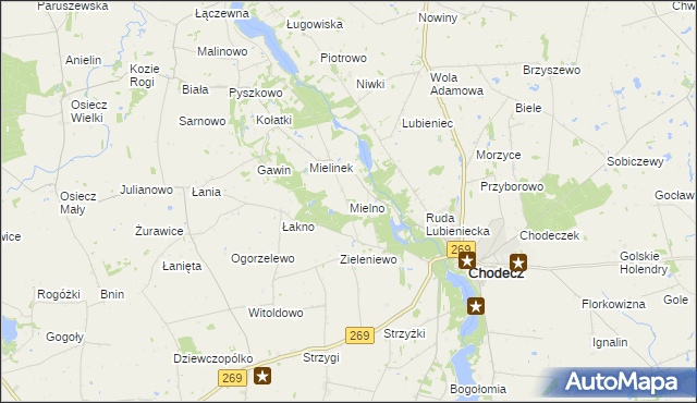 mapa Mielno gmina Chodecz, Mielno gmina Chodecz na mapie Targeo