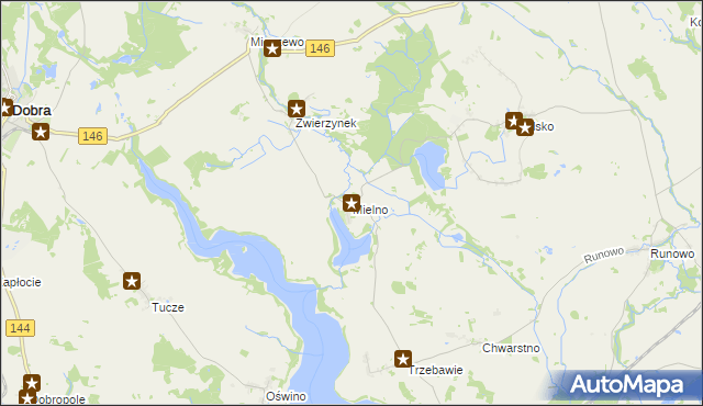 mapa Mielno gmina Węgorzyno, Mielno gmina Węgorzyno na mapie Targeo