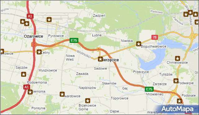 mapa Mierzęcice, Mierzęcice na mapie Targeo