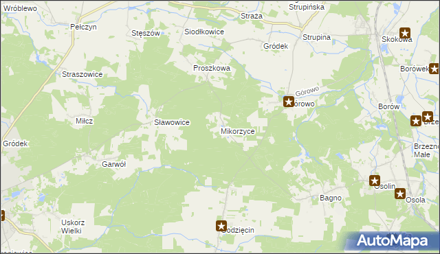 mapa Mikorzyce gmina Wołów, Mikorzyce gmina Wołów na mapie Targeo