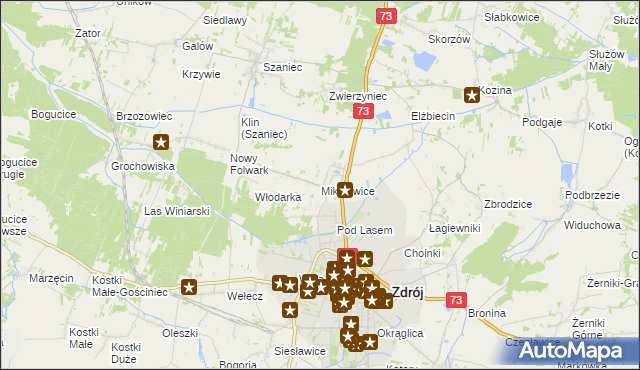mapa Mikułowice gmina Busko-Zdrój, Mikułowice gmina Busko-Zdrój na mapie Targeo