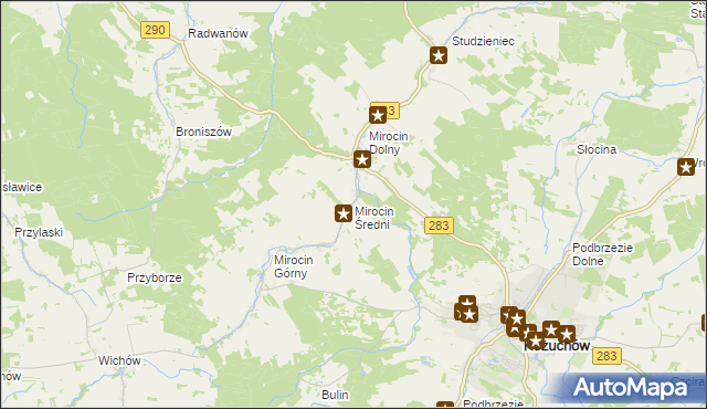 mapa Mirocin Średni, Mirocin Średni na mapie Targeo