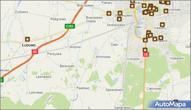 mapa Mnichowo gmina Gniezno, Mnichowo gmina Gniezno na mapie Targeo