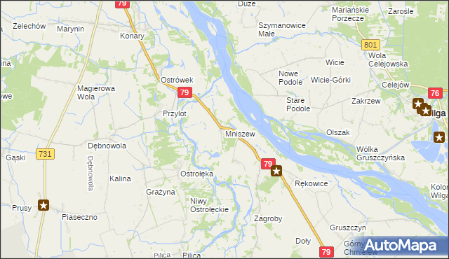 mapa Mniszew gmina Magnuszew, Mniszew gmina Magnuszew na mapie Targeo