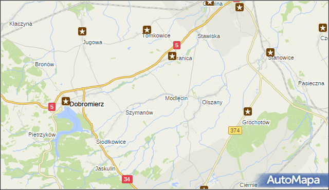 mapa Modlęcin, Modlęcin na mapie Targeo