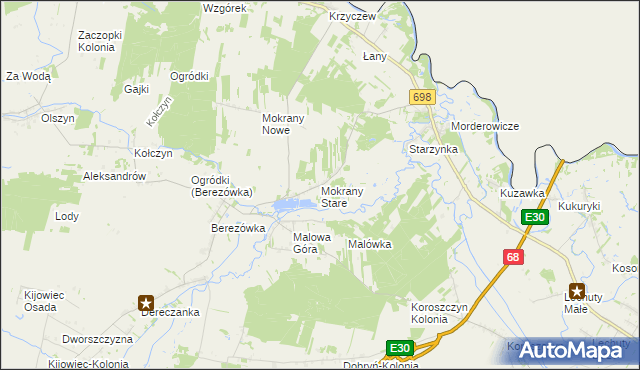 mapa Mokrany Stare, Mokrany Stare na mapie Targeo