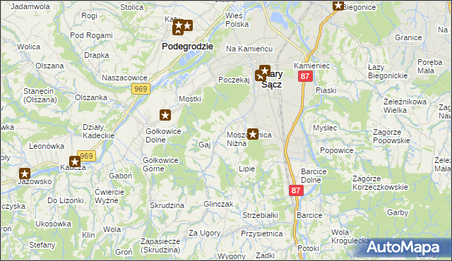 mapa Moszczenica Niżna, Moszczenica Niżna na mapie Targeo
