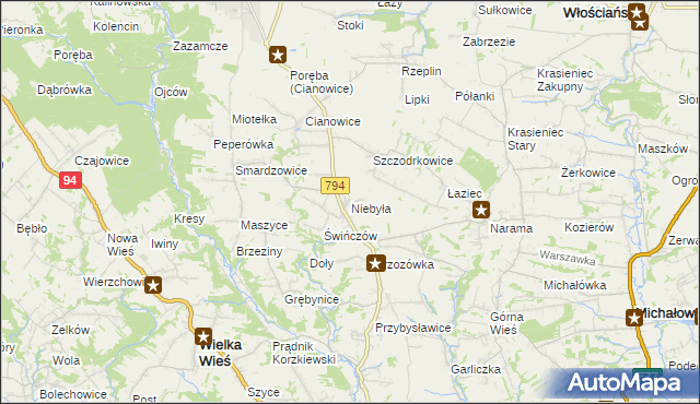 mapa Niebyła gmina Skała, Niebyła gmina Skała na mapie Targeo