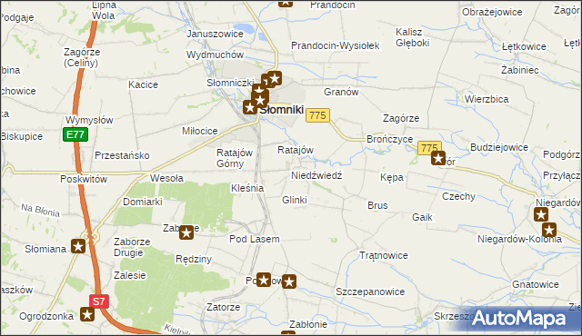 mapa Niedźwiedź gmina Słomniki, Niedźwiedź gmina Słomniki na mapie Targeo