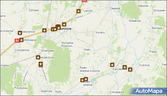 mapa Niwki gmina Kłomnice, Niwki gmina Kłomnice na mapie Targeo