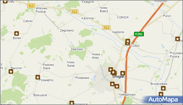 mapa Nowa Wieś gmina Śmigiel, Nowa Wieś gmina Śmigiel na mapie Targeo
