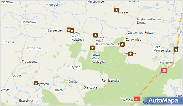 mapa Nowa Wieś Książęca gmina Rychtal, Nowa Wieś Książęca gmina Rychtal na mapie Targeo