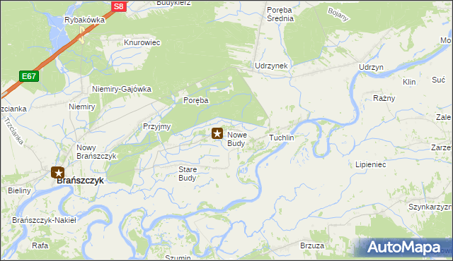 mapa Nowe Budy gmina Brańszczyk, Nowe Budy gmina Brańszczyk na mapie Targeo