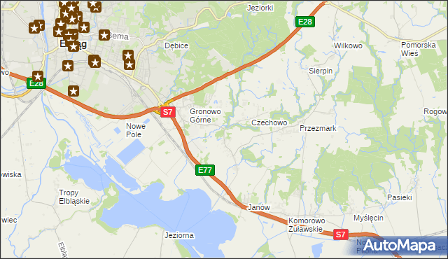 mapa Nowina gmina Elbląg, Nowina gmina Elbląg na mapie Targeo