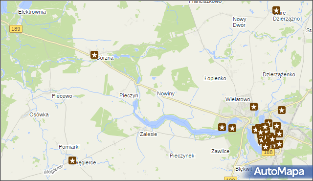 mapa Nowiny gmina Złotów, Nowiny gmina Złotów na mapie Targeo