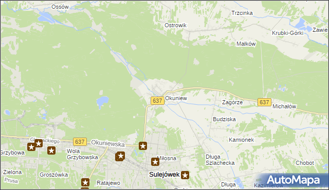 mapa Okuniew, Okuniew na mapie Targeo