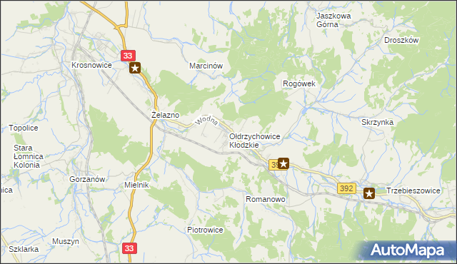 mapa Ołdrzychowice Kłodzkie, Ołdrzychowice Kłodzkie na mapie Targeo