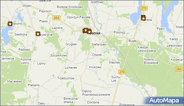 mapa Olszak gmina Babiak, Olszak gmina Babiak na mapie Targeo