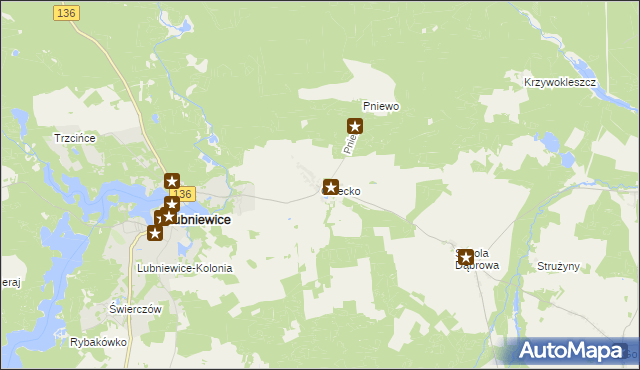 mapa Osiecko gmina Bledzew, Osiecko gmina Bledzew na mapie Targeo