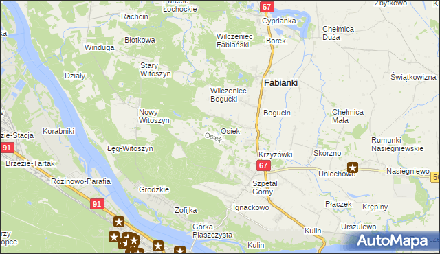 mapa Osiek gmina Fabianki, Osiek gmina Fabianki na mapie Targeo