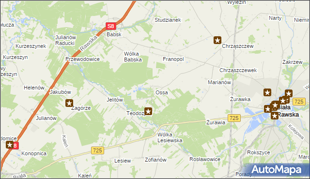 mapa Ossa gmina Biała Rawska, Ossa gmina Biała Rawska na mapie Targeo