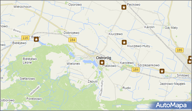 mapa Ostroróg powiat szamotulski, Ostroróg powiat szamotulski na mapie Targeo