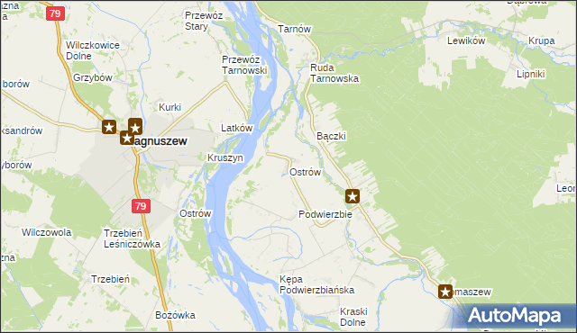 mapa Ostrów gmina Maciejowice, Ostrów gmina Maciejowice na mapie Targeo