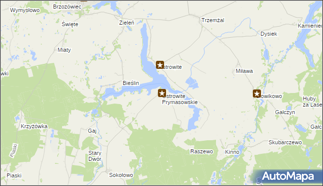 mapa Ostrowite Prymasowskie, Ostrowite Prymasowskie na mapie Targeo