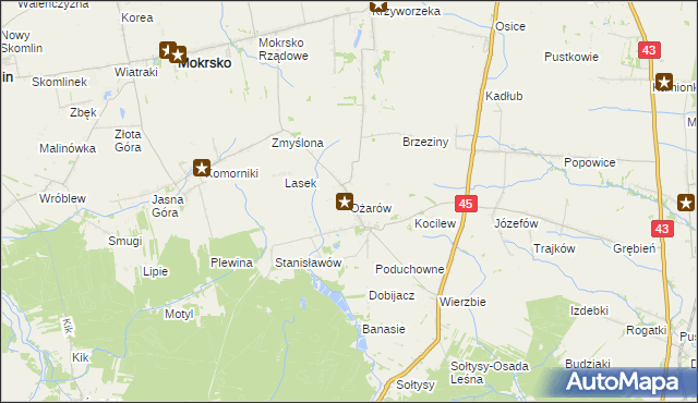 mapa Ożarów gmina Mokrsko, Ożarów gmina Mokrsko na mapie Targeo