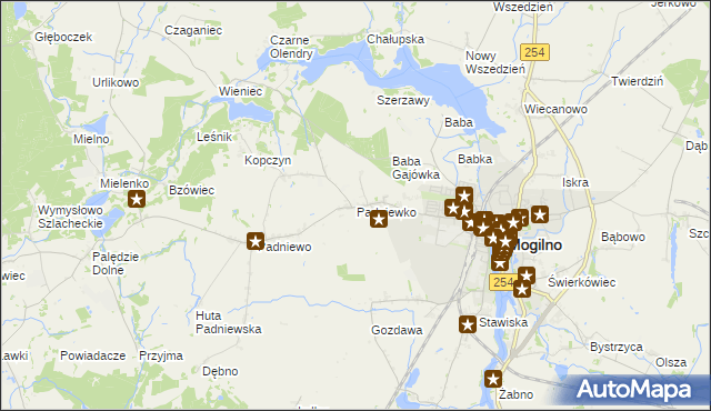 mapa Padniewko, Padniewko na mapie Targeo