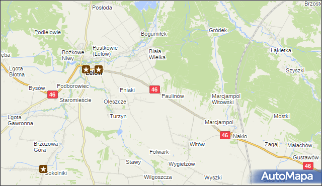 mapa Paulinów gmina Lelów, Paulinów gmina Lelów na mapie Targeo