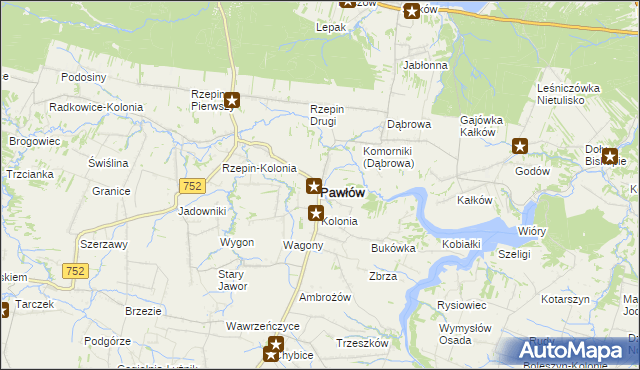 mapa Pawłów powiat starachowicki, Pawłów powiat starachowicki na mapie Targeo