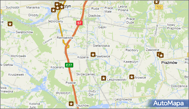 mapa Pawłowice gmina Tarczyn, Pawłowice gmina Tarczyn na mapie Targeo