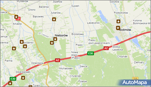 mapa Piaski gmina Nieborów, Piaski gmina Nieborów na mapie Targeo