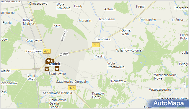 mapa Piaski gmina Szadek, Piaski gmina Szadek na mapie Targeo