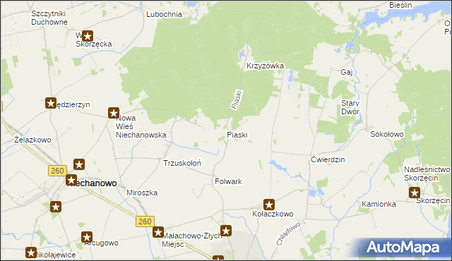 mapa Piaski gmina Witkowo, Piaski gmina Witkowo na mapie Targeo