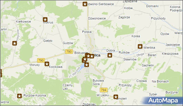mapa Pilica powiat zawierciański, Pilica powiat zawierciański na mapie Targeo