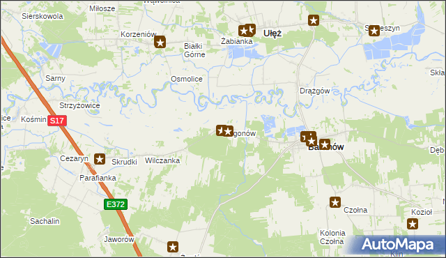 mapa Pogonów gmina Baranów, Pogonów gmina Baranów na mapie Targeo