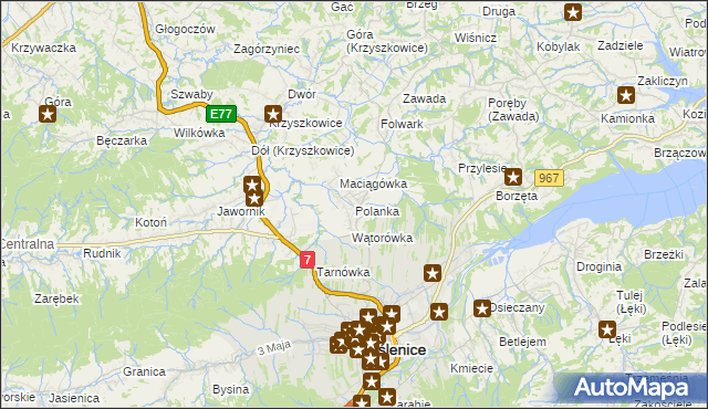 mapa Polanka gmina Myślenice, Polanka gmina Myślenice na mapie Targeo