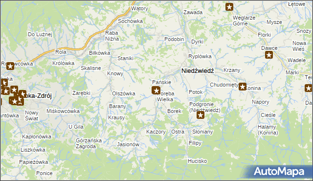 mapa Poręba Wielka gmina Niedźwiedź, Poręba Wielka gmina Niedźwiedź na mapie Targeo