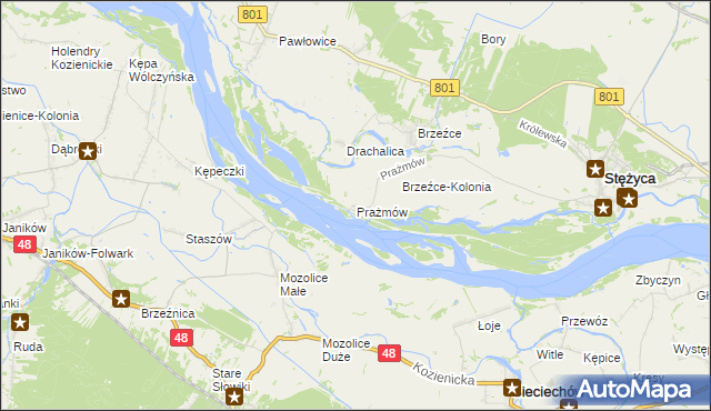 mapa Prażmów gmina Stężyca, Prażmów gmina Stężyca na mapie Targeo