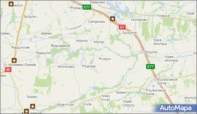 mapa Pruszyn gmina Płońsk, Pruszyn gmina Płońsk na mapie Targeo