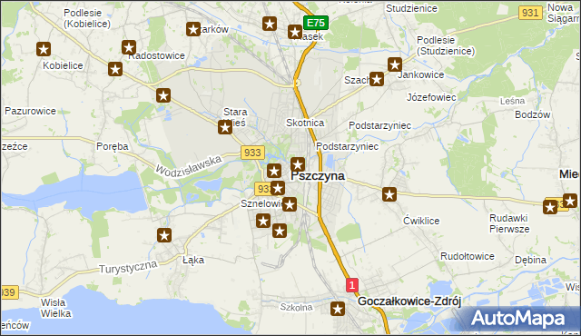 mapa Pszczyny, Pszczyna na mapie Targeo