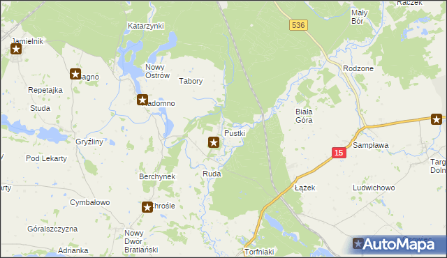 mapa Pustki gmina Nowe Miasto Lubawskie, Pustki gmina Nowe Miasto Lubawskie na mapie Targeo