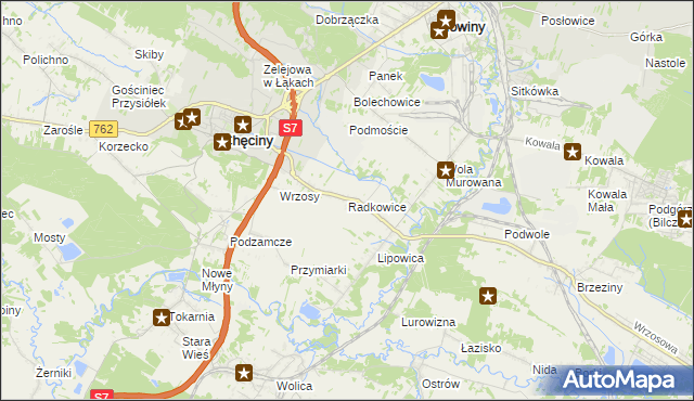 mapa Radkowice gmina Chęciny, Radkowice gmina Chęciny na mapie Targeo