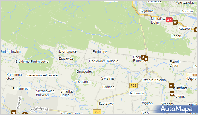 mapa Radkowice gmina Pawłów, Radkowice gmina Pawłów na mapie Targeo