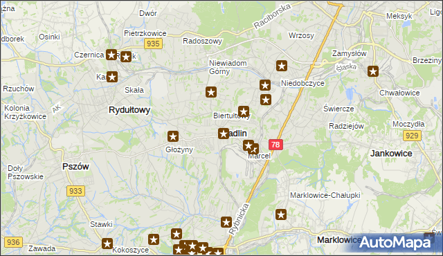 mapa Radlin powiat wodzisławski, Radlin powiat wodzisławski na mapie Targeo